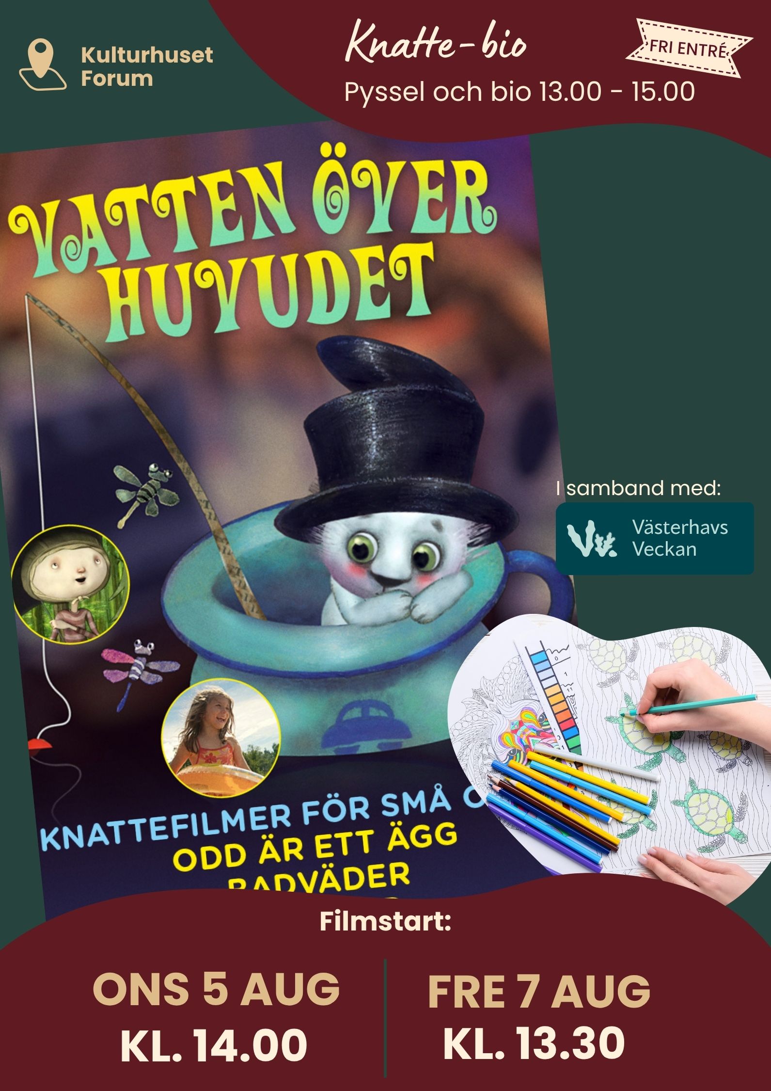 Affisch: Knattebio och pyssel: Vatten över huvudet